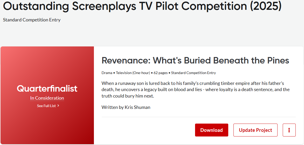 What’s Buried Beneath the Pines Named Quarterfinalist in the 2025 Outstanding Screenplays TV Pilot Competition